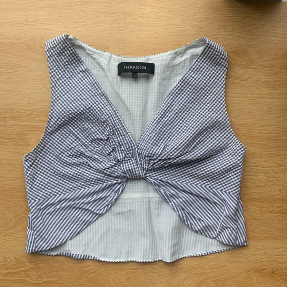 Thakoon Plaid Print V-Neck Crop Top - Picture 2 of 4